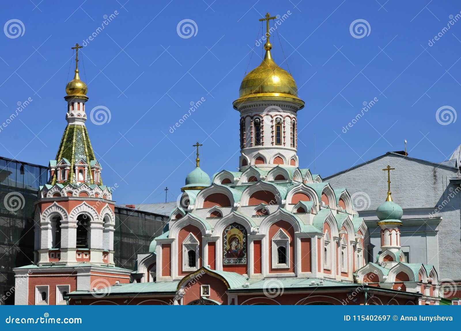 moscow. the dome of the kazan cathedral on red square is an active orthodox church, built in memory of the liberation of moscow fr