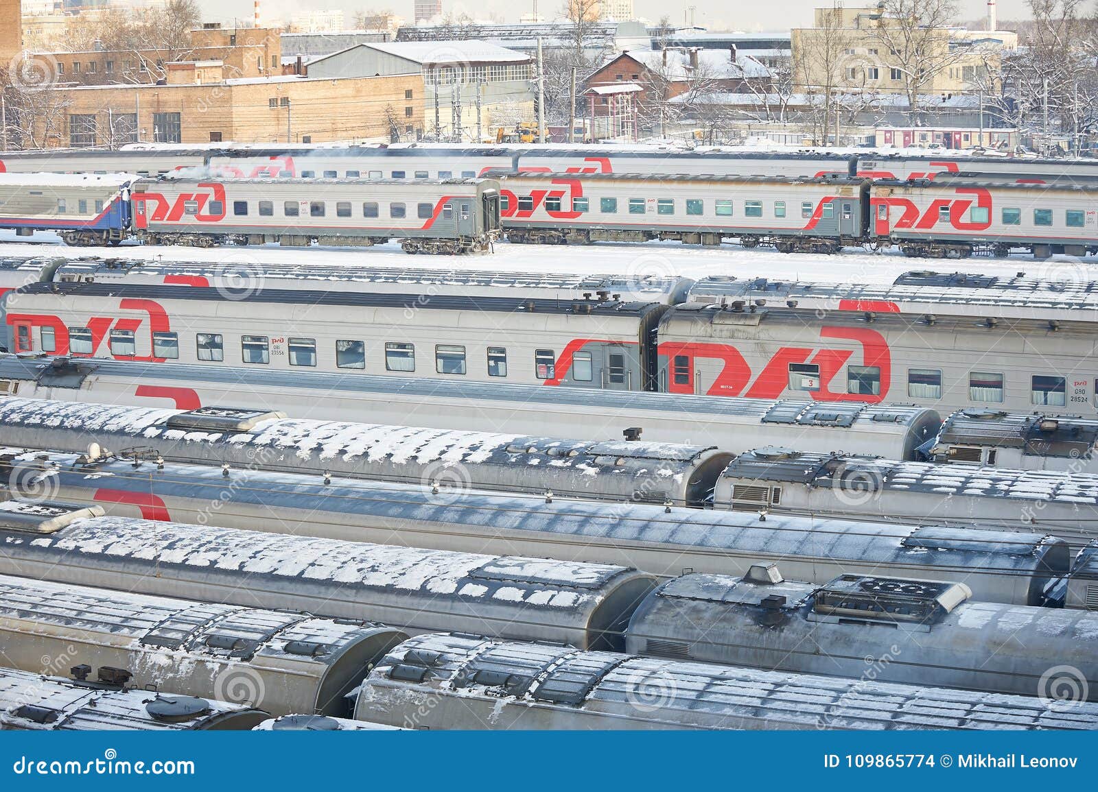 MOSCOW, FEB. 01, 2018: Winter View on Railway Locomotive in Passenger