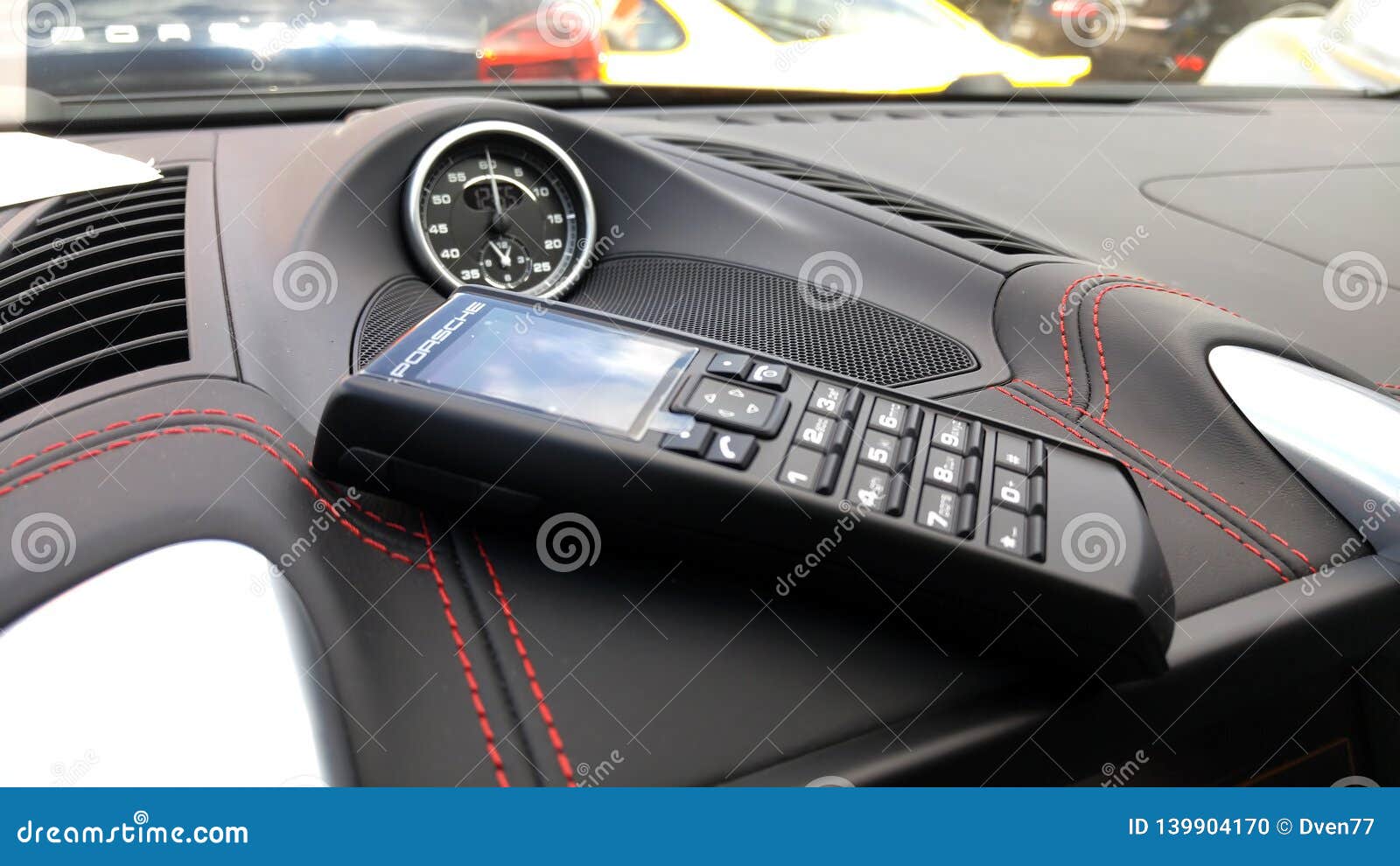 Moscow February 2019 Porsche Handset In The Interior Of