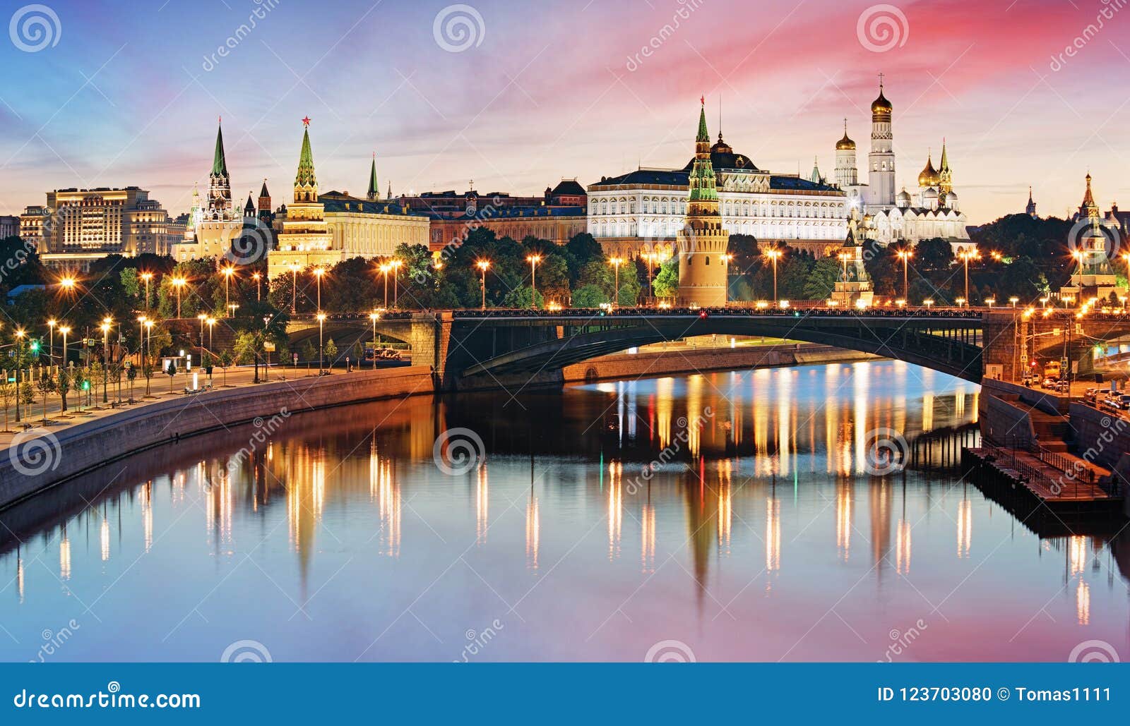 moscow kremlin and river in morning, russia
