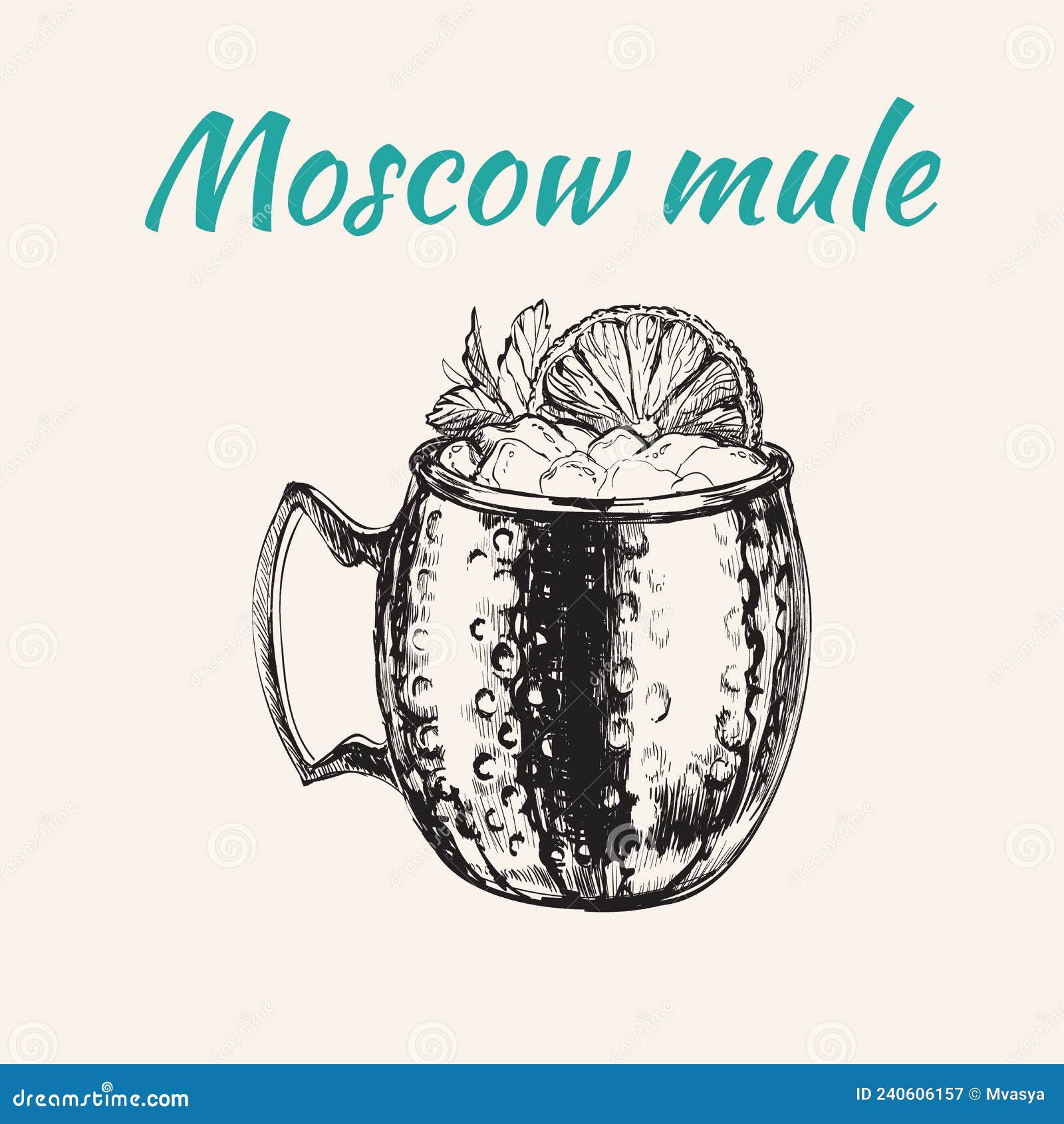 Moscow Mule Cocktail Hand Drawn Drink Vector Illustration. Pop Art ...