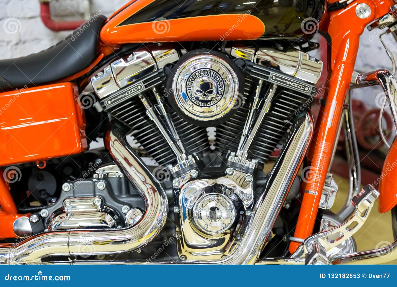 Moscow November 2018 Orange Harley Davidson Stands In The Garage Twin Cam Screamin Eagle 110 Engine Editorial Stock Photo Image Of Color Open 132182853