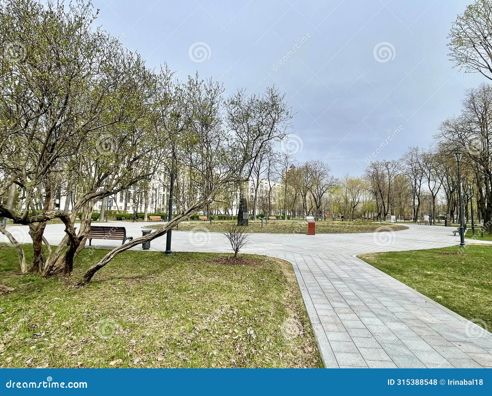 moscow, russia, april, 18, 2024.december uprising park in moscow in cloudy spring weather