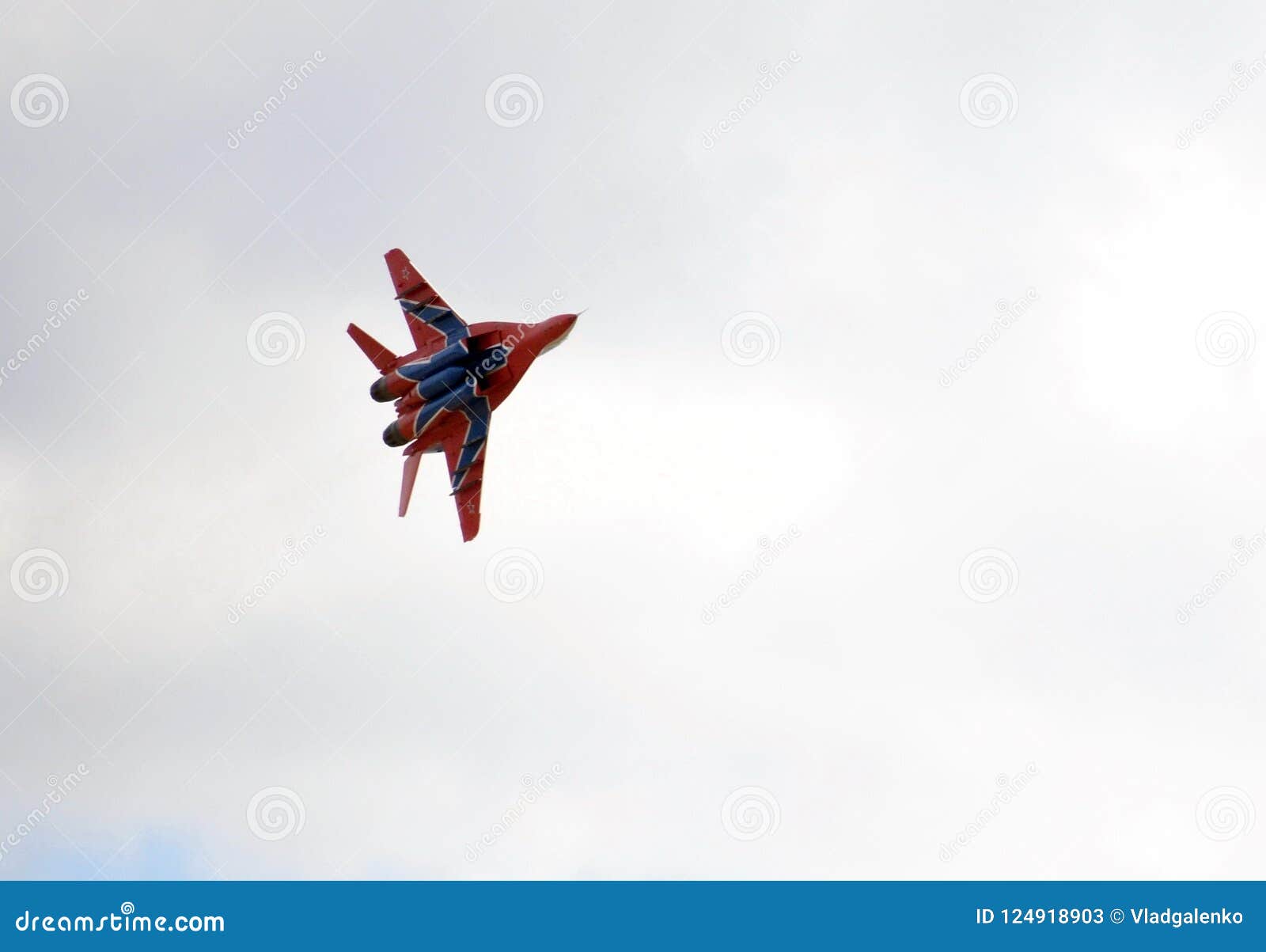 multipurpose highly maneuverable mig-29 fighter from the strizhi aerobatic team over the myachkovo airfield