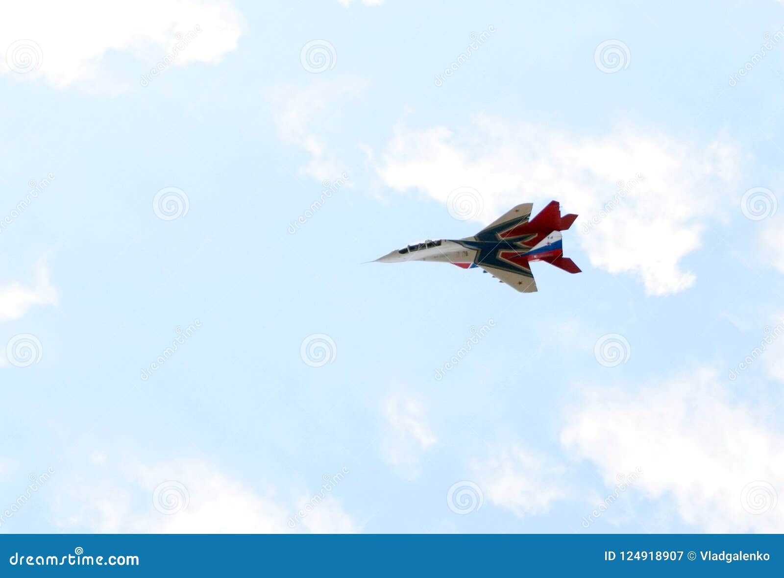 multipurpose highly maneuverable mig-29 fighter from the strizhi aerobatic team over the myachkovo airfield