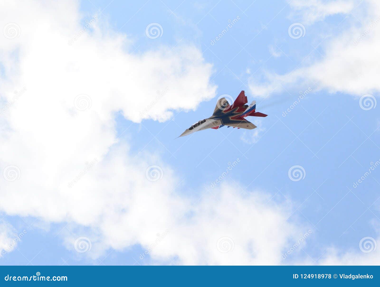 multipurpose highly maneuverable mig-29 fighter from the strizhi aerobatic team over the myachkovo airfield