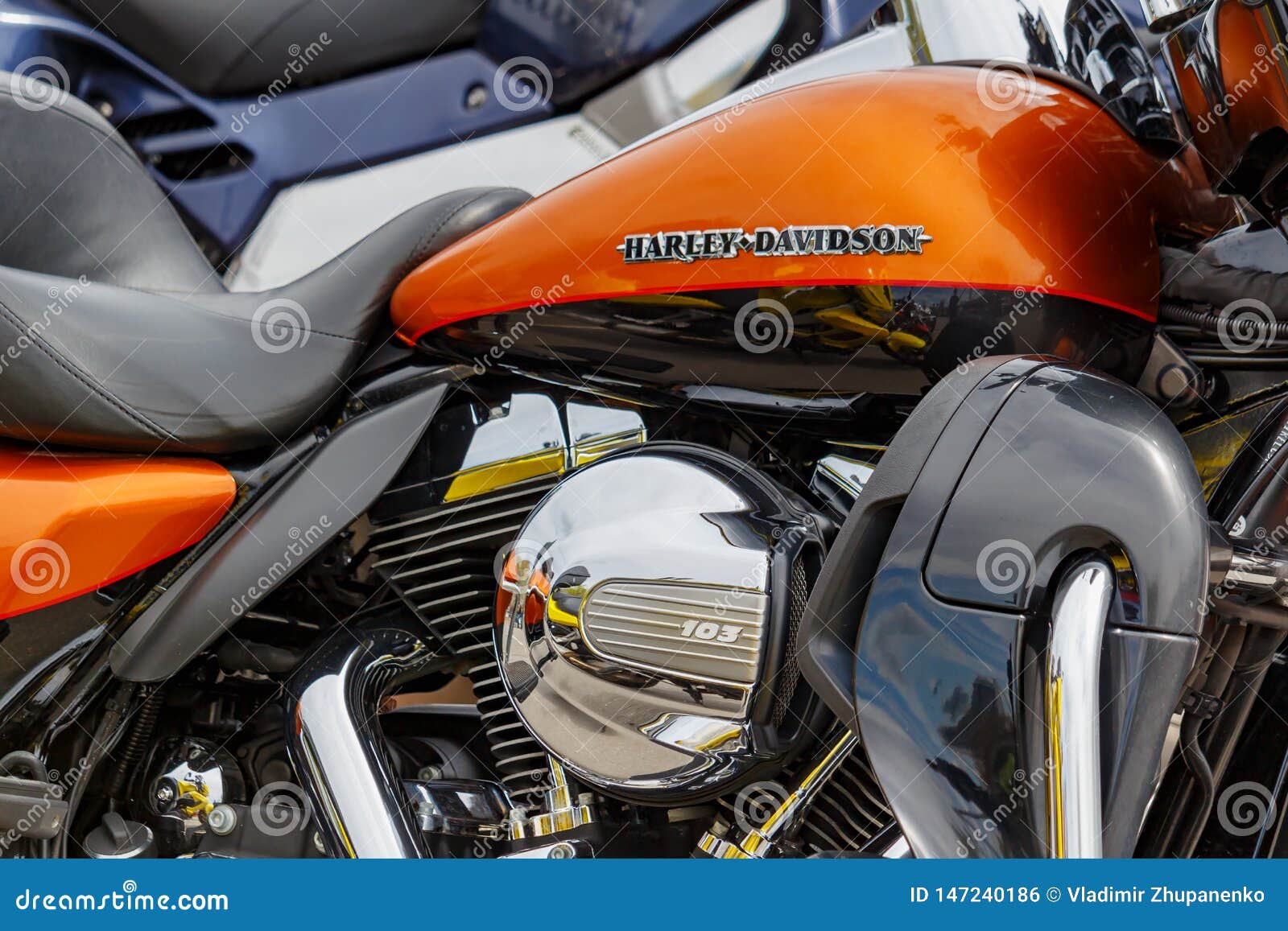 Moscow Russia May 04 2019 Bright Orange Fuel Tank With Emblem Of Harley Davidson Motorcycles And Chrome Engine Closeup Moto Editorial Photo Image Of Leather Metal 147240186
