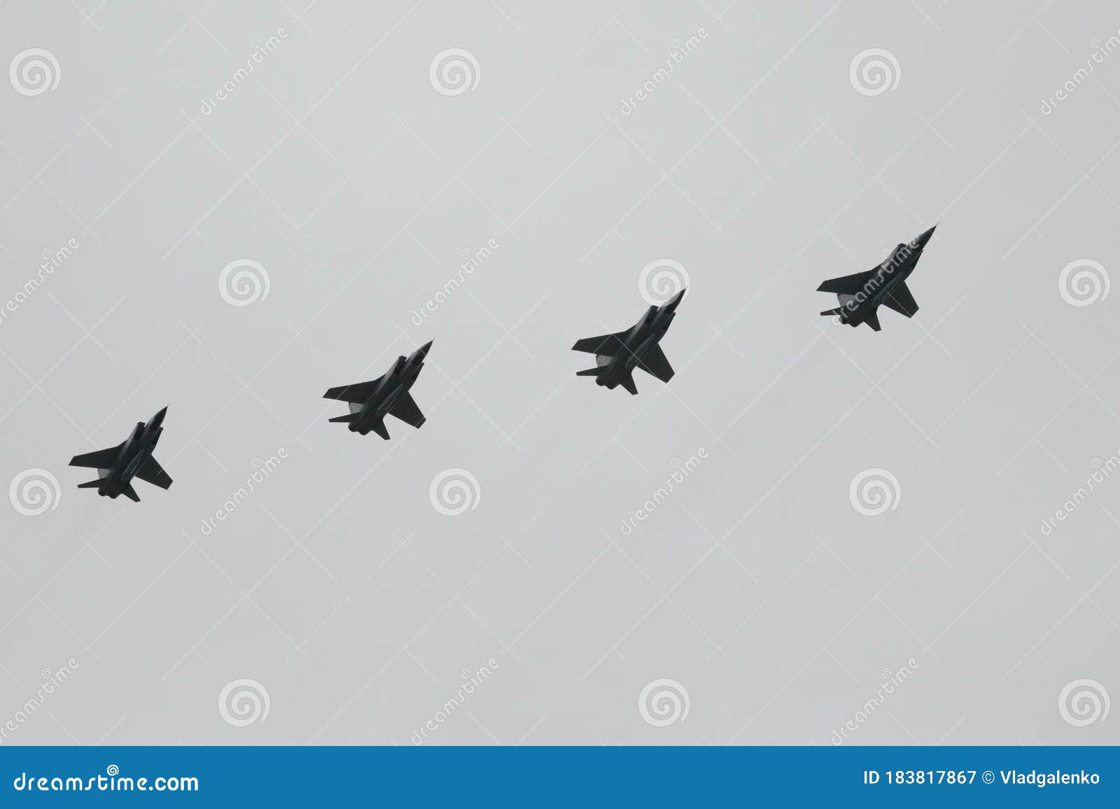 mig-31k fighter interceptors fly in the sky over red square during an air parade dedicated to the 75th anniversary of victory in t