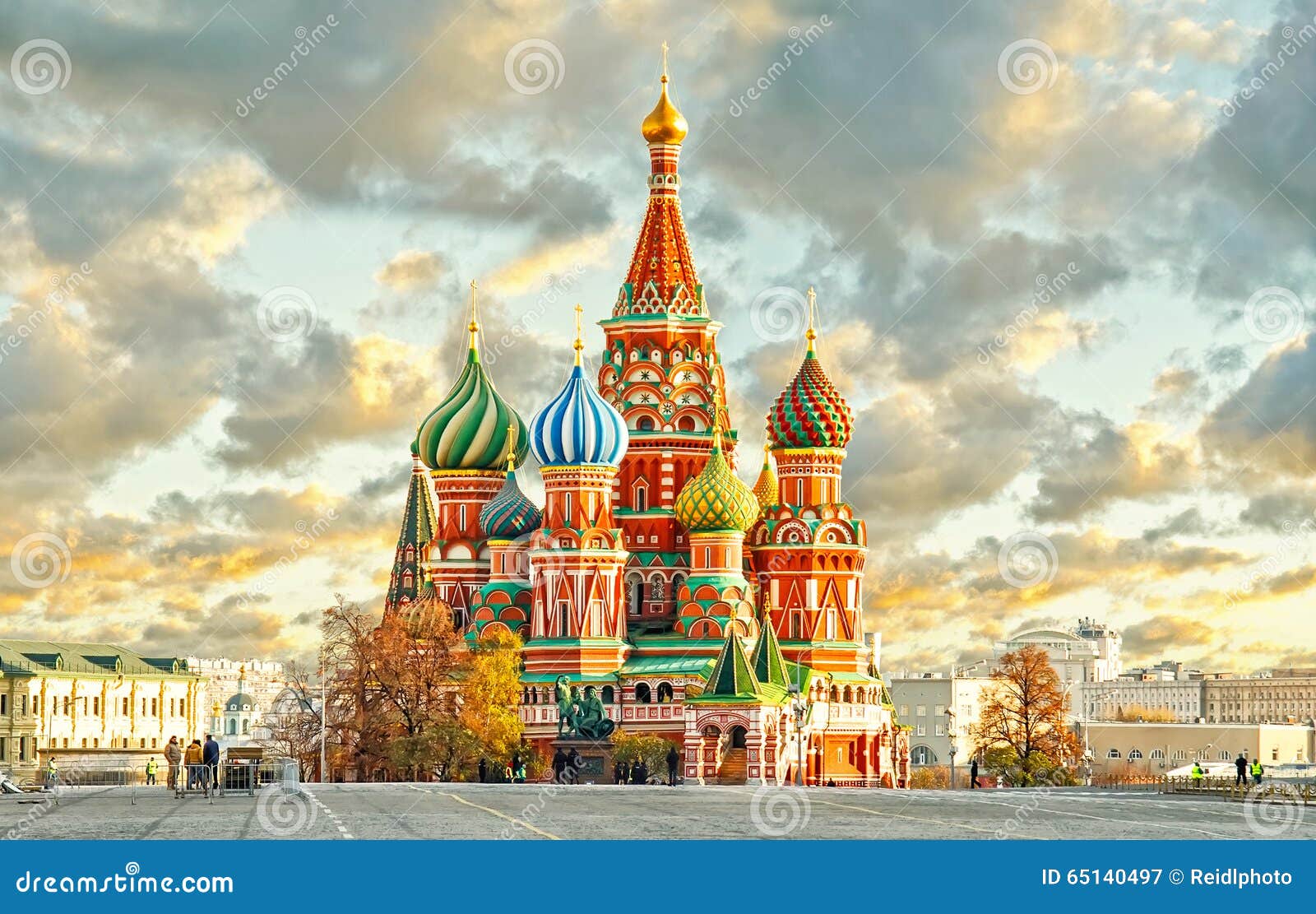 moscow, russia, postcard view of red square and st. basil cahtedral