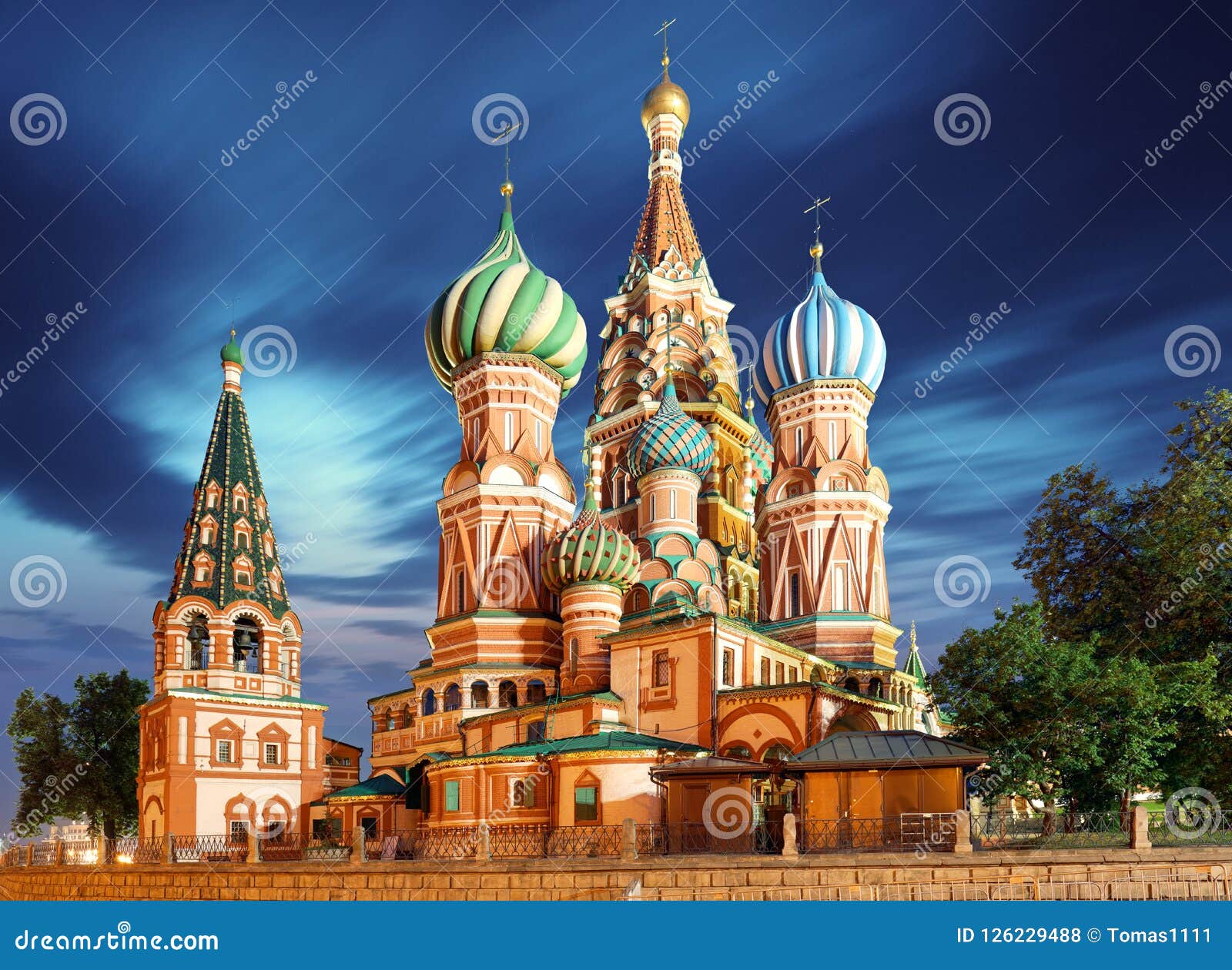 moscow, russia - red square view of st. basil`s cathedral at nig