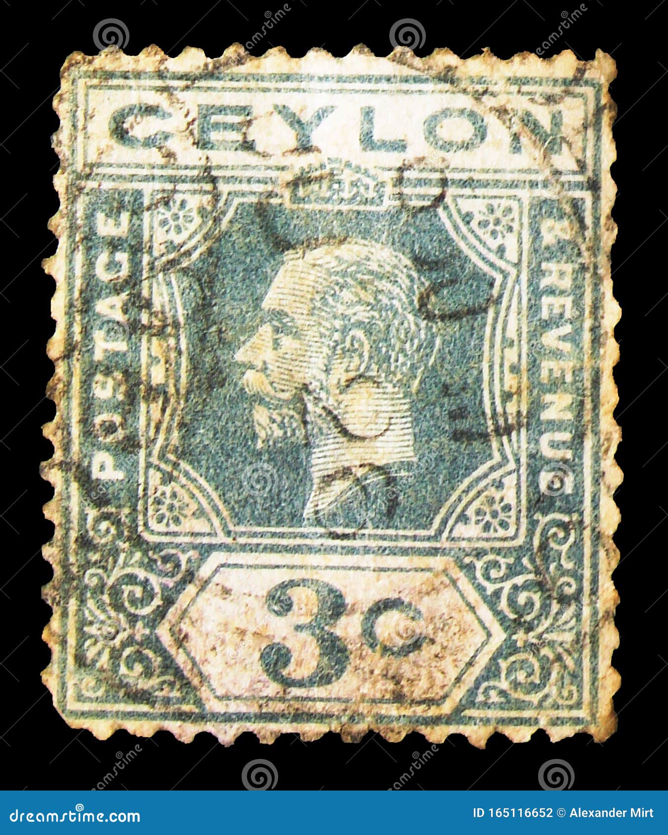 Cancelled Postage Stamp Set #450-270 Mission Stamp Co. Vintage Ceylon-Sri Lanka 3pc
