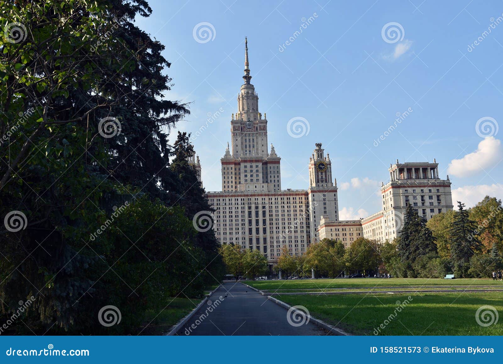 moscow state university main building facade detail. color photo.