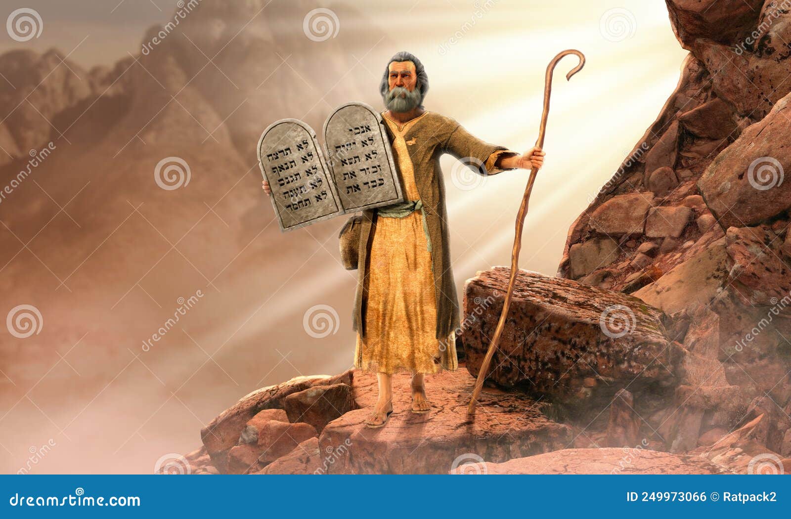 moses holding 10 commandments tablets coming down  mount sinai