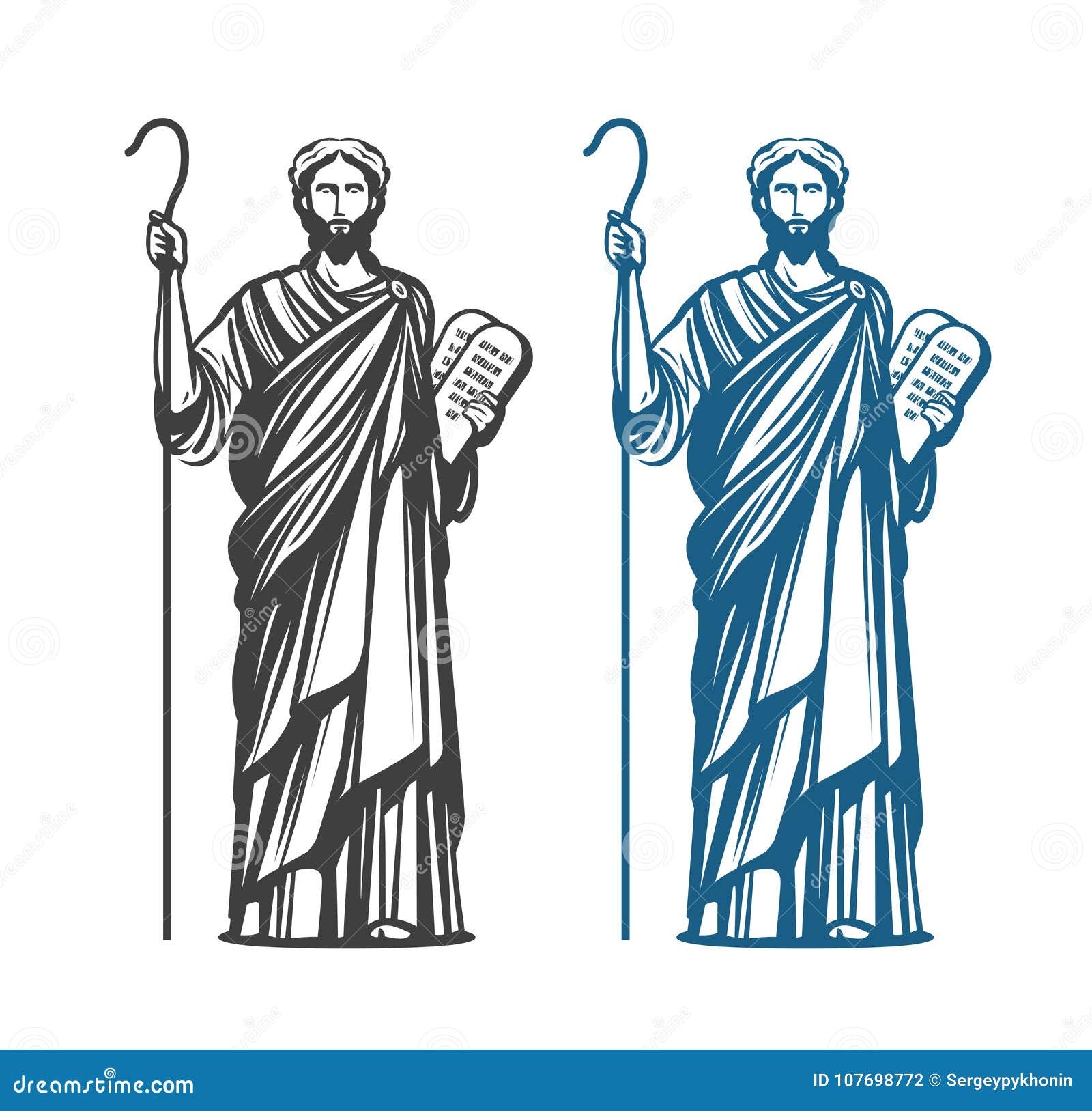 moses holds in hand two stone tablets of covenant with ten commandments. judaism religion, jewish prophet . 