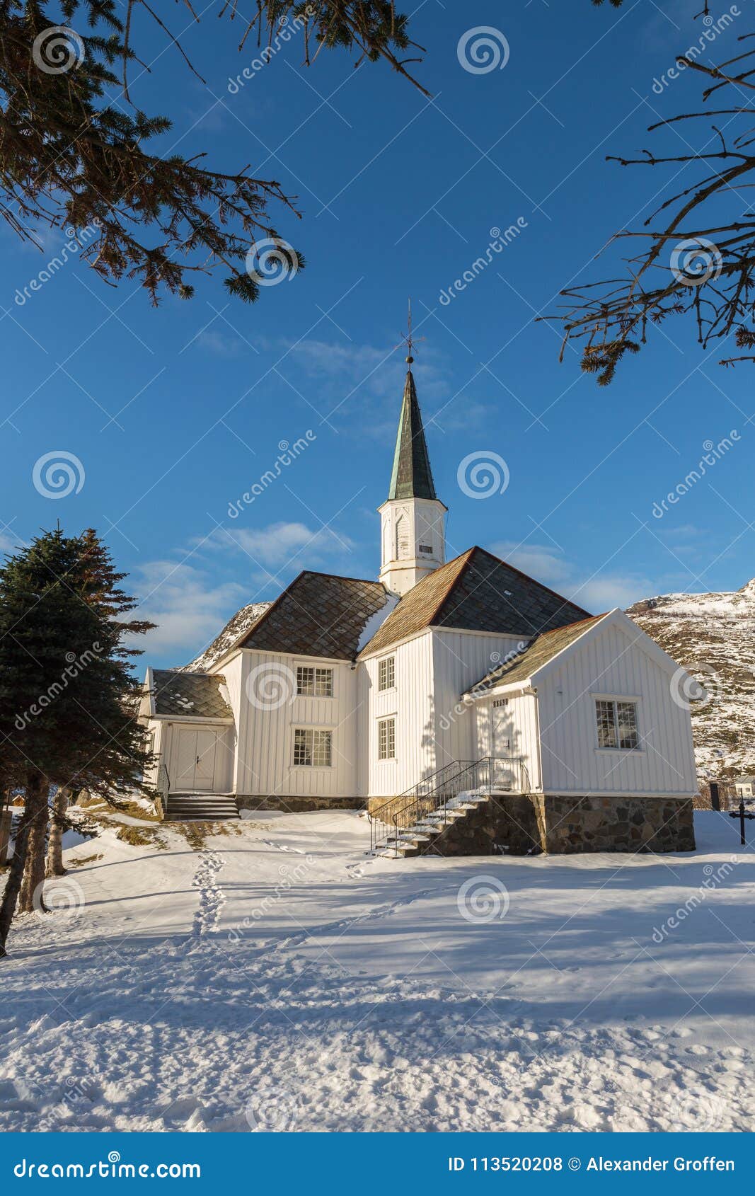 moskenes church during winter. lofoten, norway