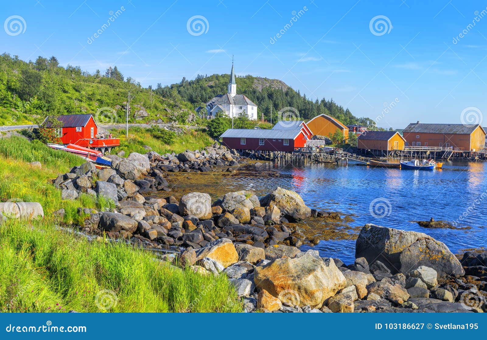 moskenes fishing village in lofoten islands and moskenes church