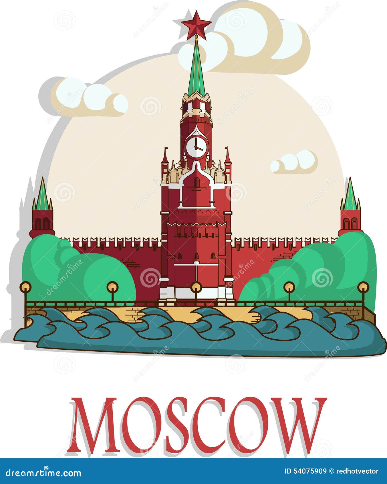 Moskvabroschyr eller flygblad. Vykort med symboler av Ryssland
