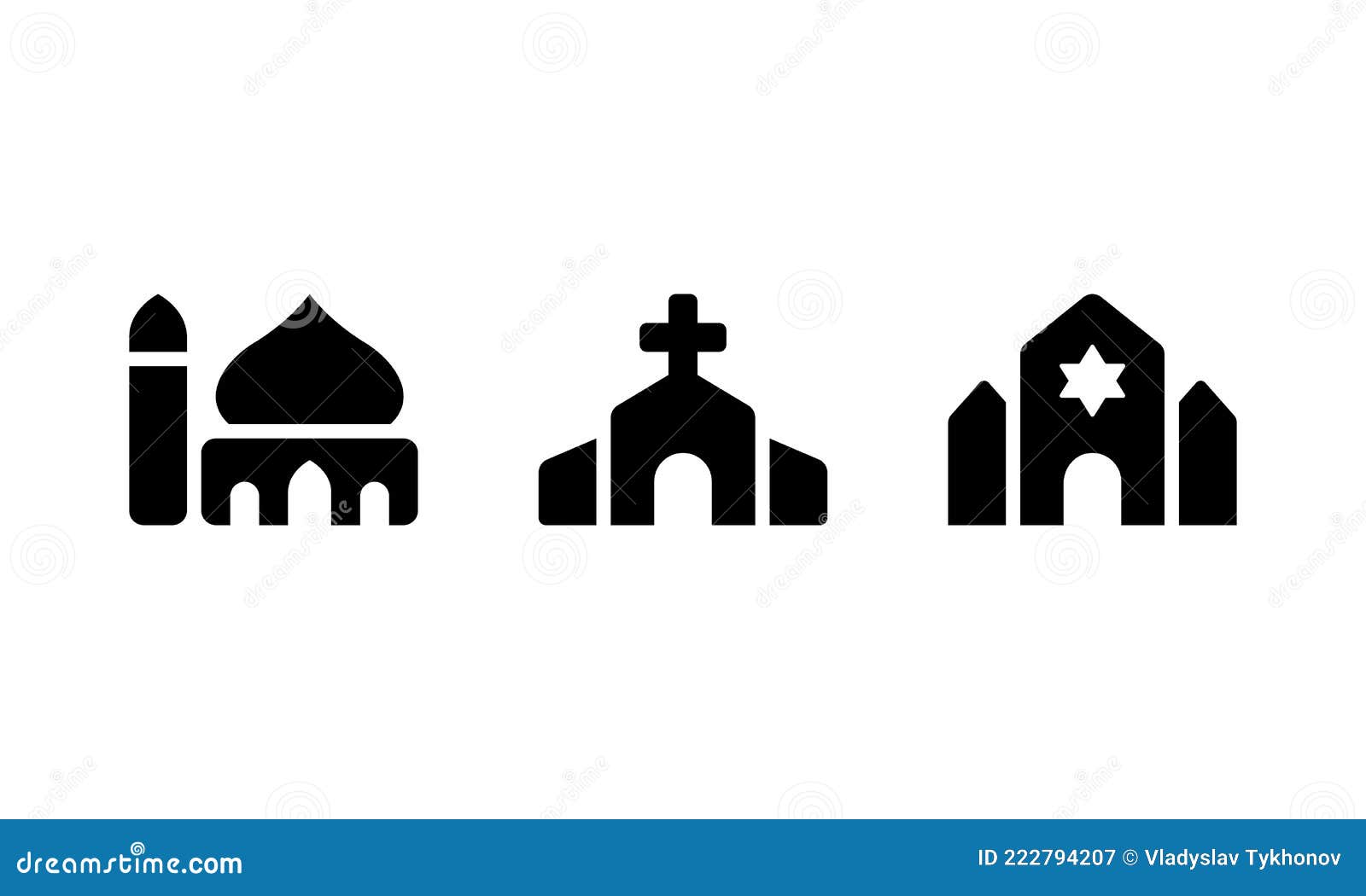 Mosque Church and Synagogue Religion Buildings Symbols. Religion of