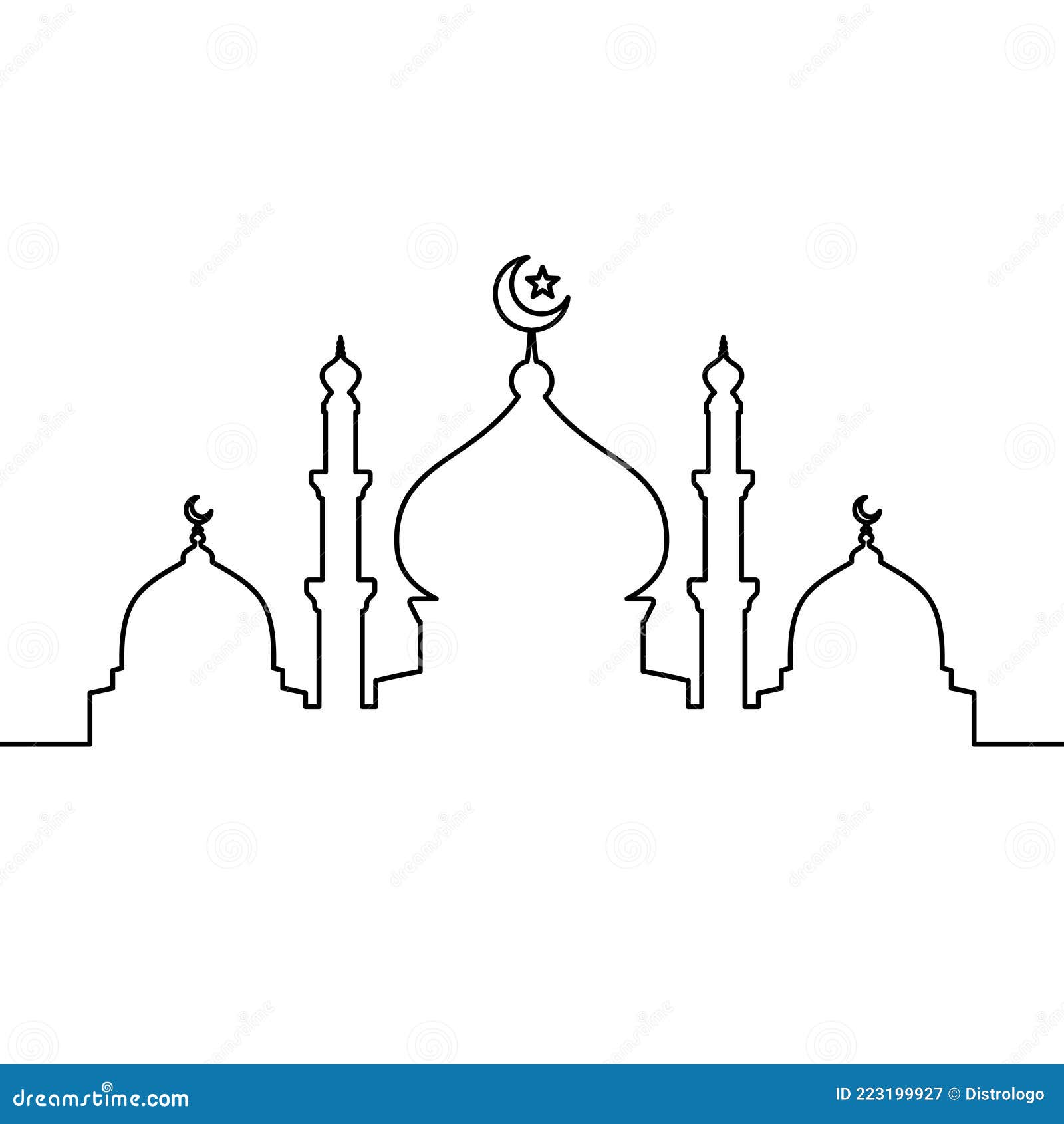 Mosque Line Art Vector Minimalist Design. Islamic Ornament Background