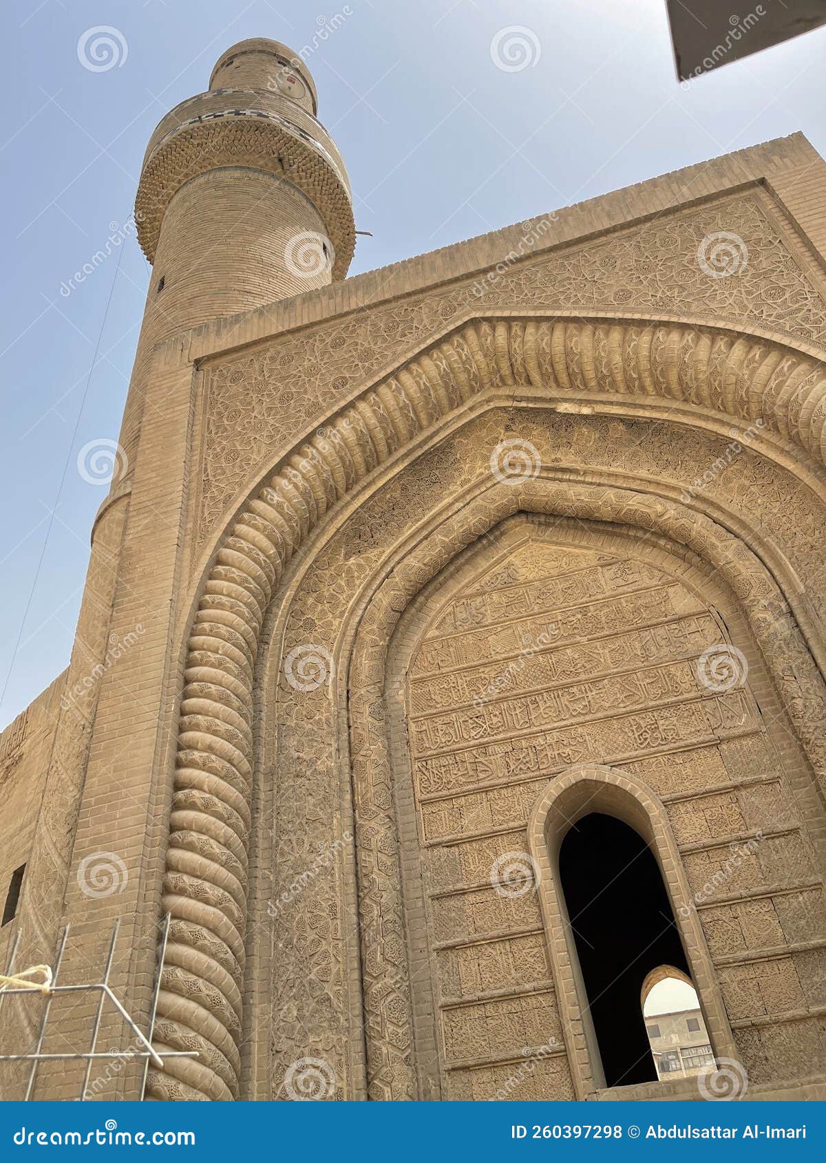 the mosque and minaret of the mosque is an old building in the days of the abbasid state in the center of baghdad