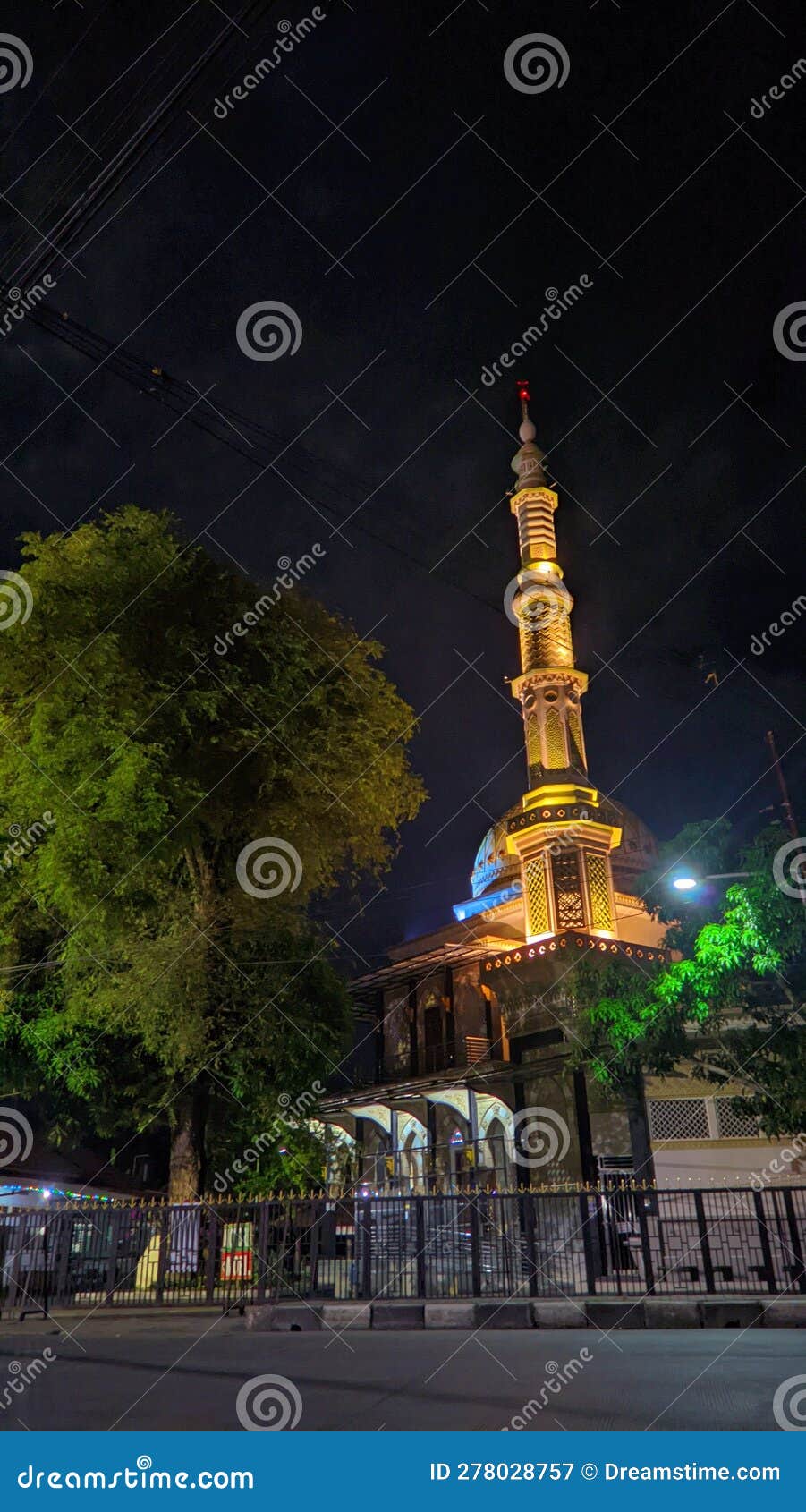 This Mosque at Night Looks Very Beautiful with Its Lights Stock Image