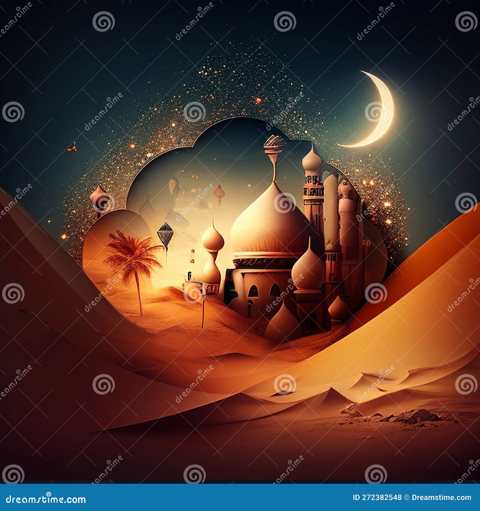 mosque with the theme of ramadan and islamic holidays