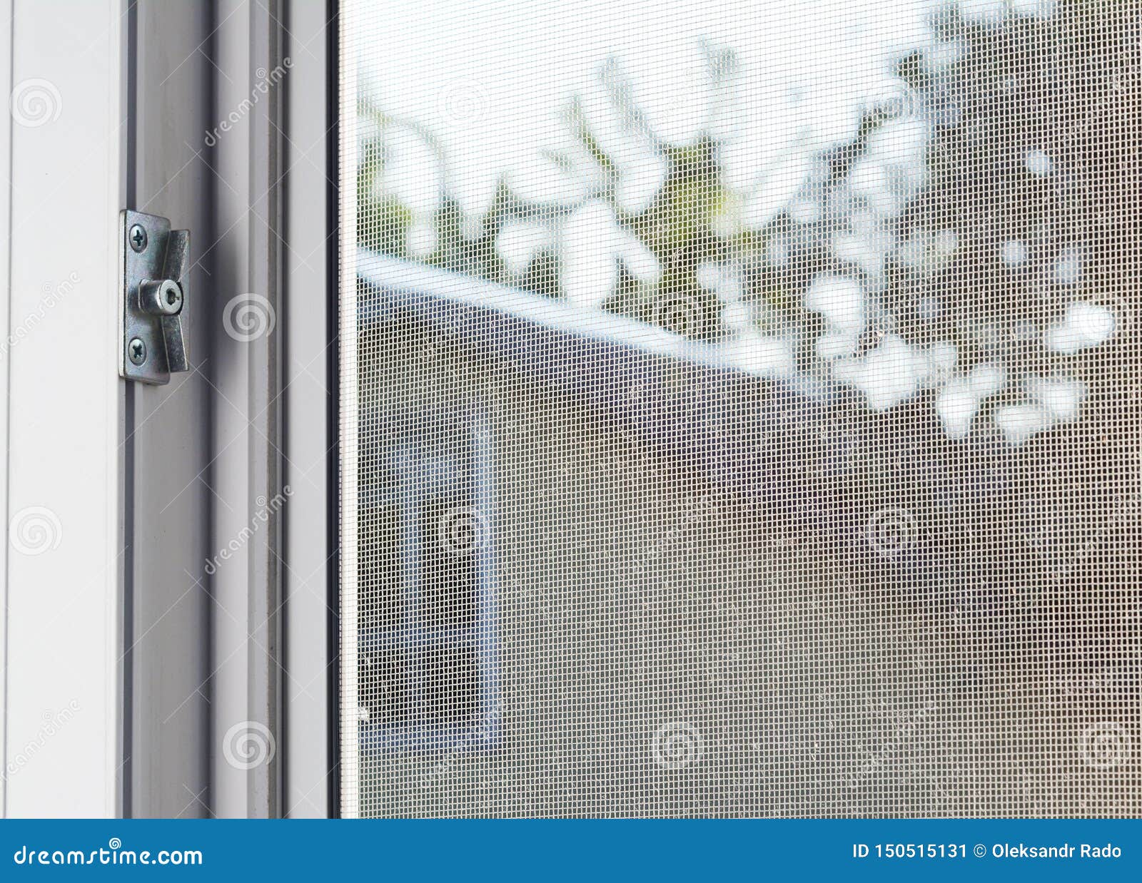 Mosquito Wire Screen on House Window To Protect from Insects Stock