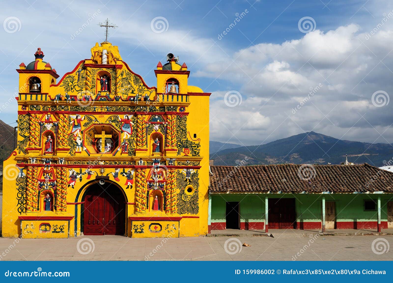 guatemala, view on the most colour facade church in guatemala