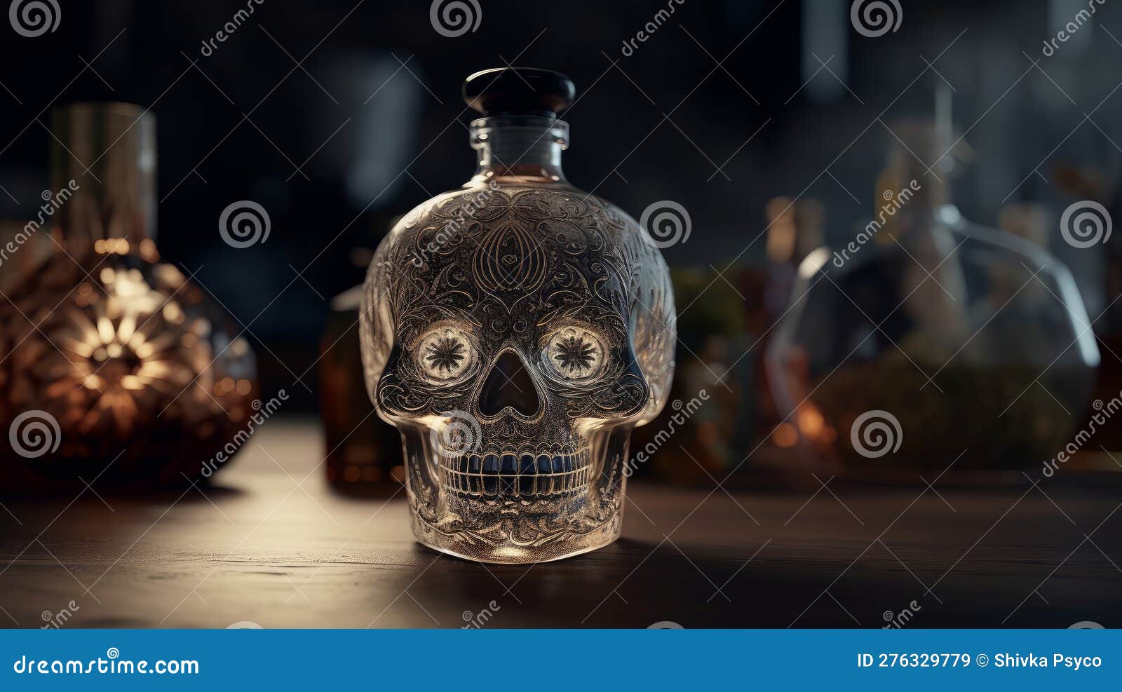 Most Delicious Tequila Standing on a Calavera Generative AI Stock