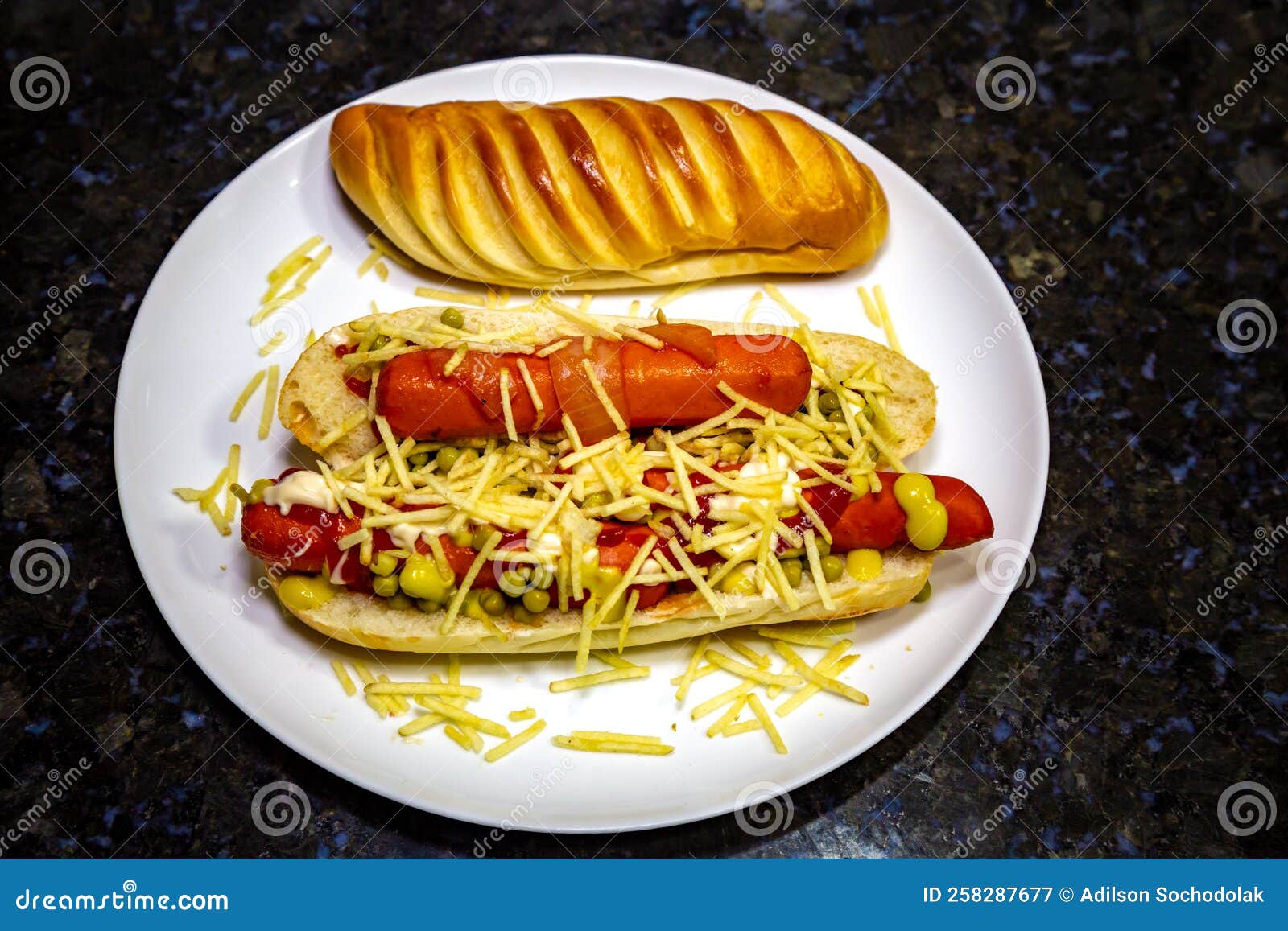 Brazilian Hot Dog, Black Background Stock Image - Image of brasil