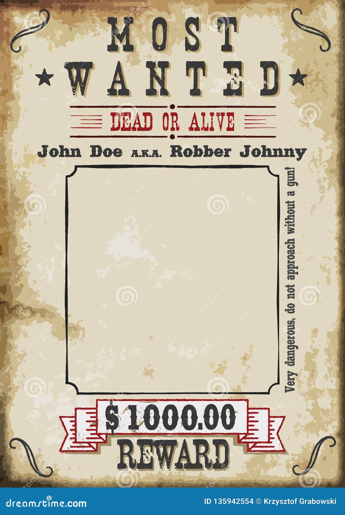 Most Wanted Poster 00 Dollar Reward. A4 Sheet Proportions Vector ...