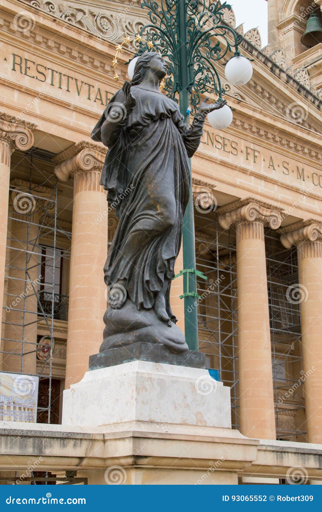 Mosta, Malta May 11, 2017 Virgin Mary Statue in Front of the Mosta