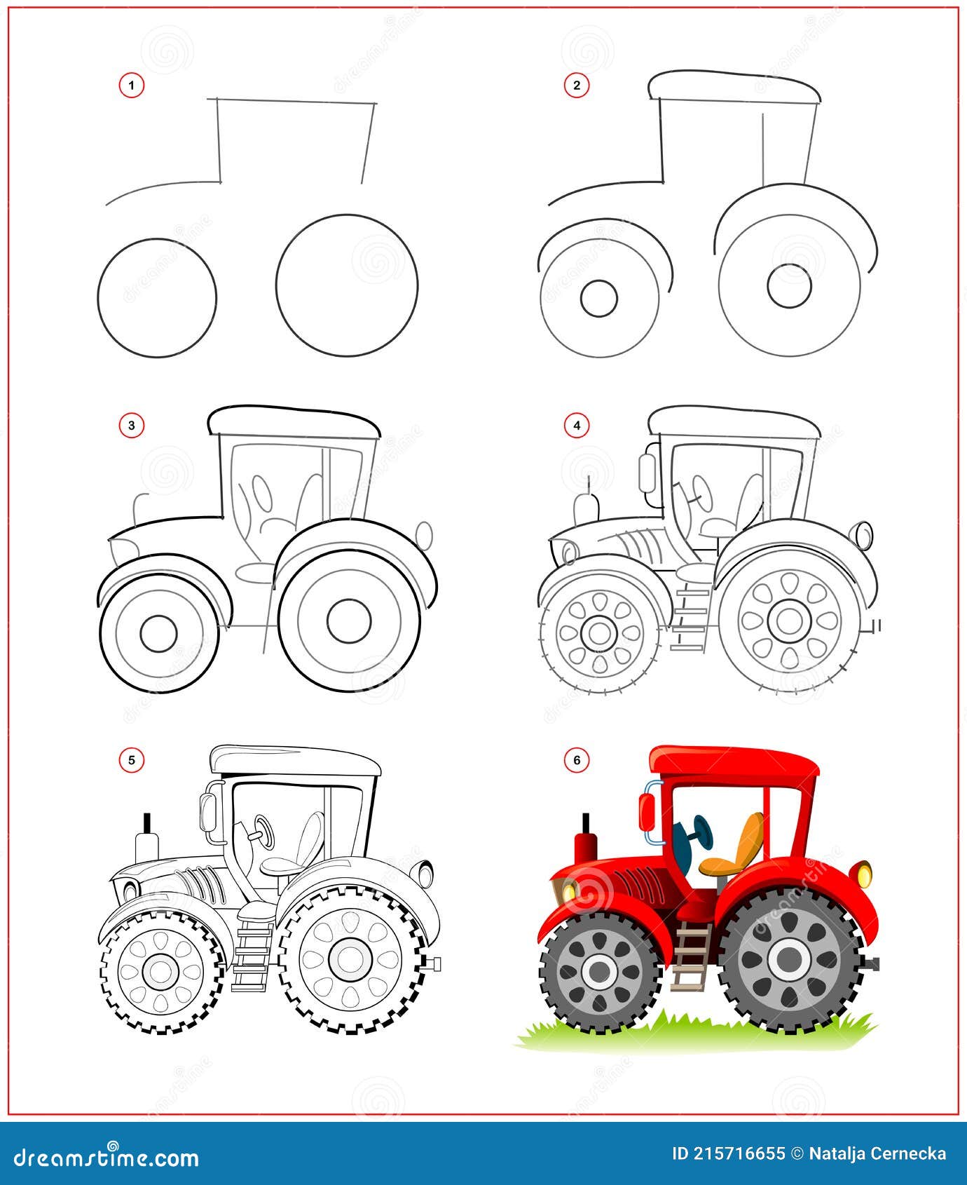 Mostra Como Aprender a Desenhar Trator De Brinquedo Passo a Passo.  Desenvolver Competências Infantis Para Desenhar E Colar. Planil Ilustração  do Vetor - Ilustração de gradualmente, jogo: 215716655