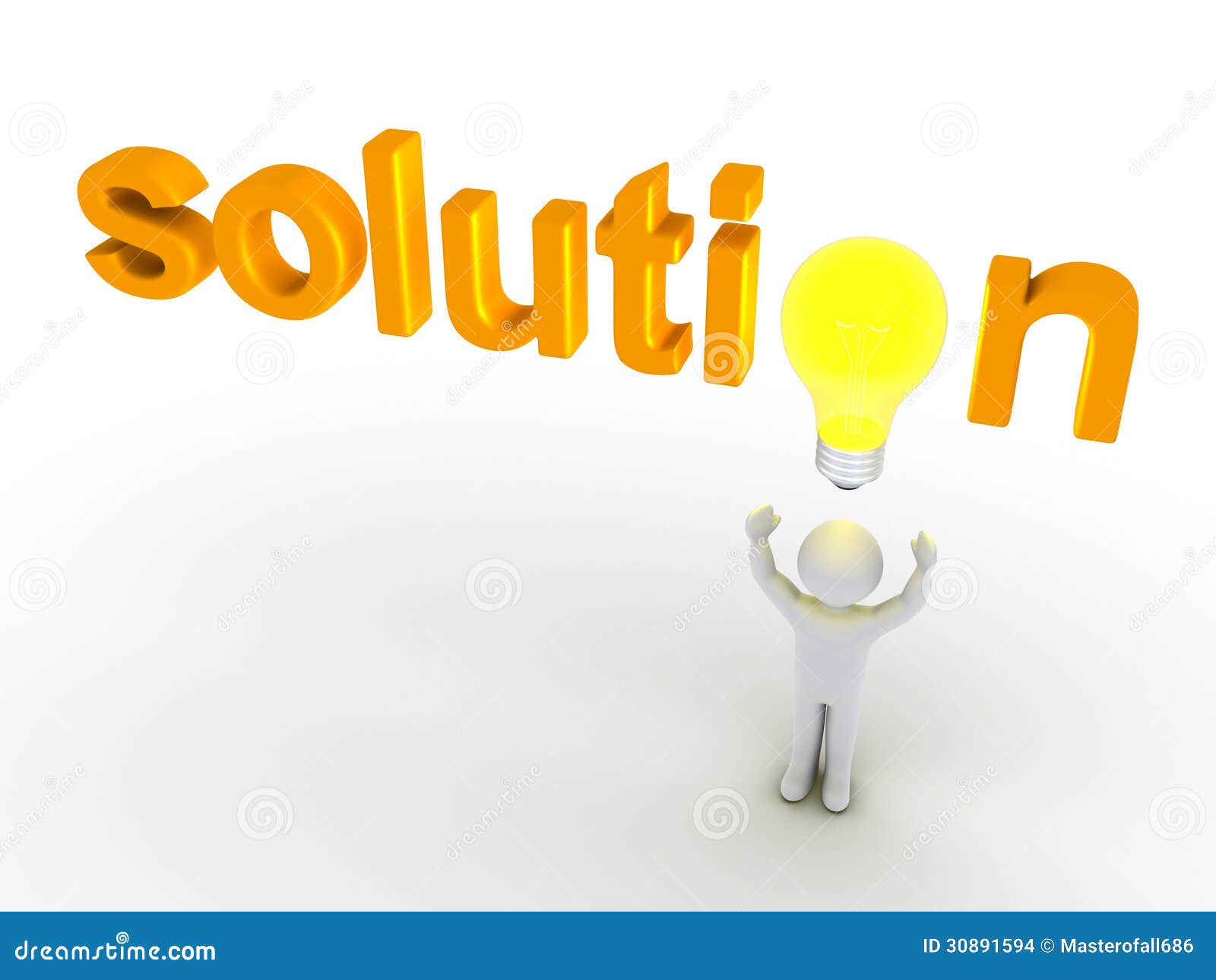 Mot De Solution Avec L'ampoule Et Une Personne Illustration Stock