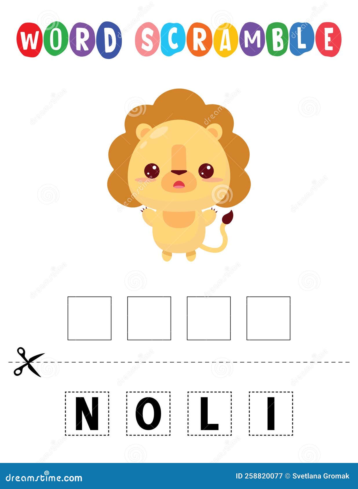 Mot Lionne . Jeu éducatif Pour Enfants. Feuille D'orthographe En Anglais  Pour Les Enfants D'âge Préscolaire Illustration de Vecteur - Illustration  du animal, crossword: 258820077