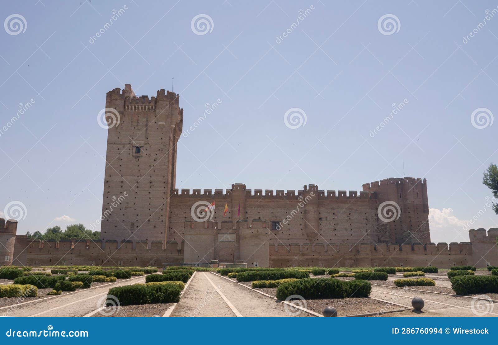 mota castle in medina del campo on a cloudy summer day, spain.