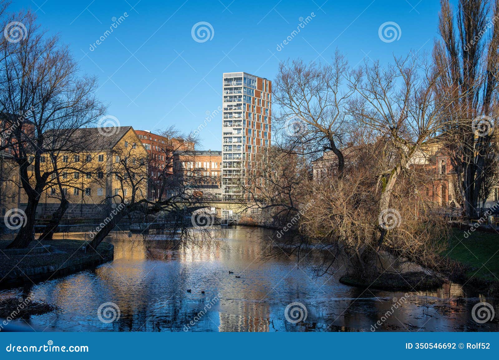 motala stream during winter in norrkoping, sweden