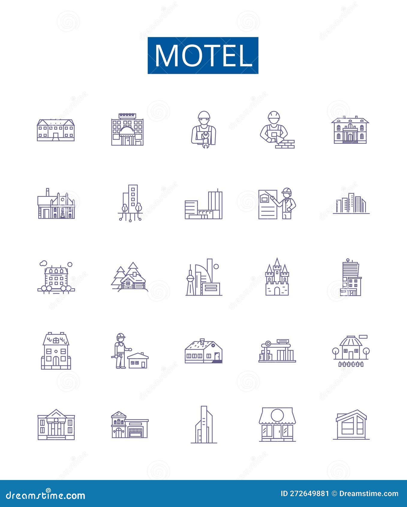 motel line icons signs set.  collection of lodging, inn, stopover, hostel, resort, accommodation, overnight, rest
