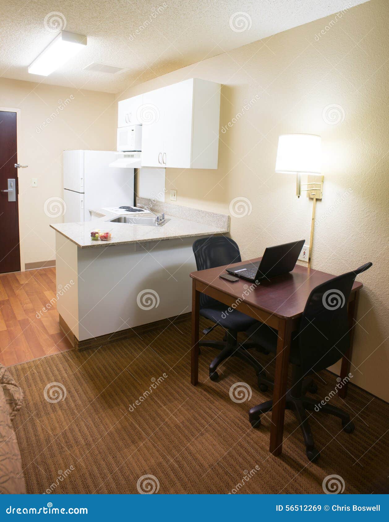 Motel Room Desk And Kitchen Area Hotel Traveler Stock Image