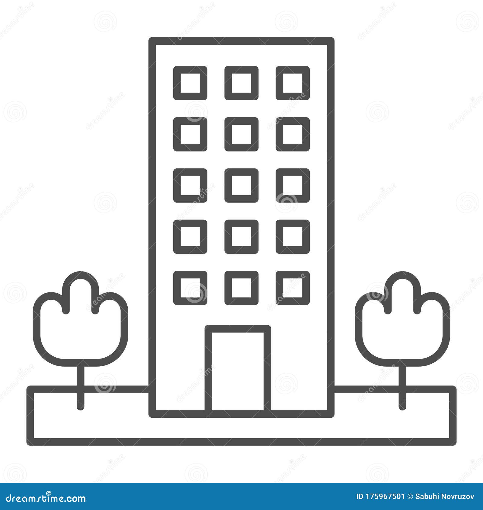 Motel Thin Line Icon. Skyscrape Building with Trees Symbol, Outline ...