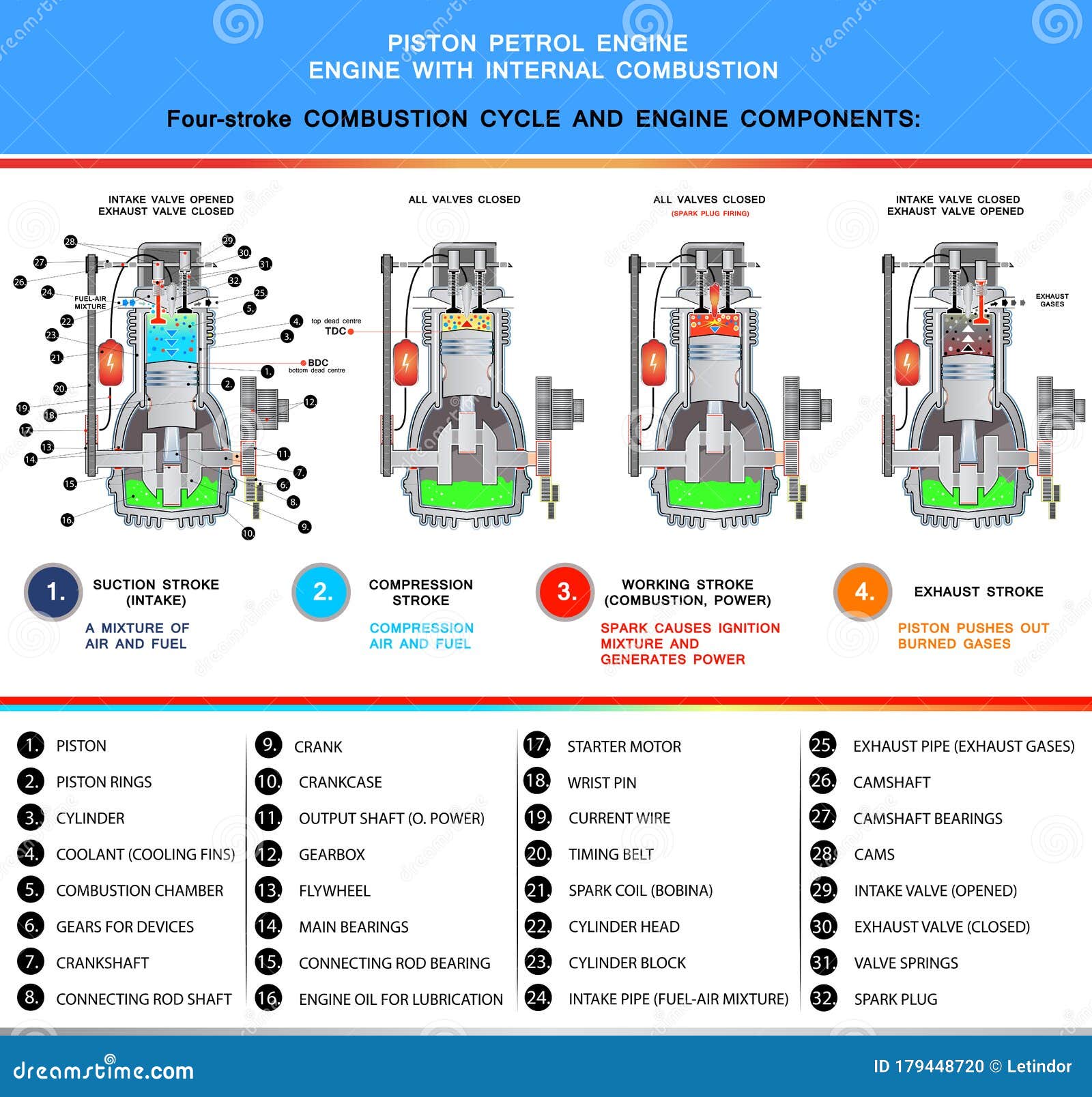 Moteur à Essence à Piston Section Transversale Structurelle Et Cycle De Combustion à Quatre