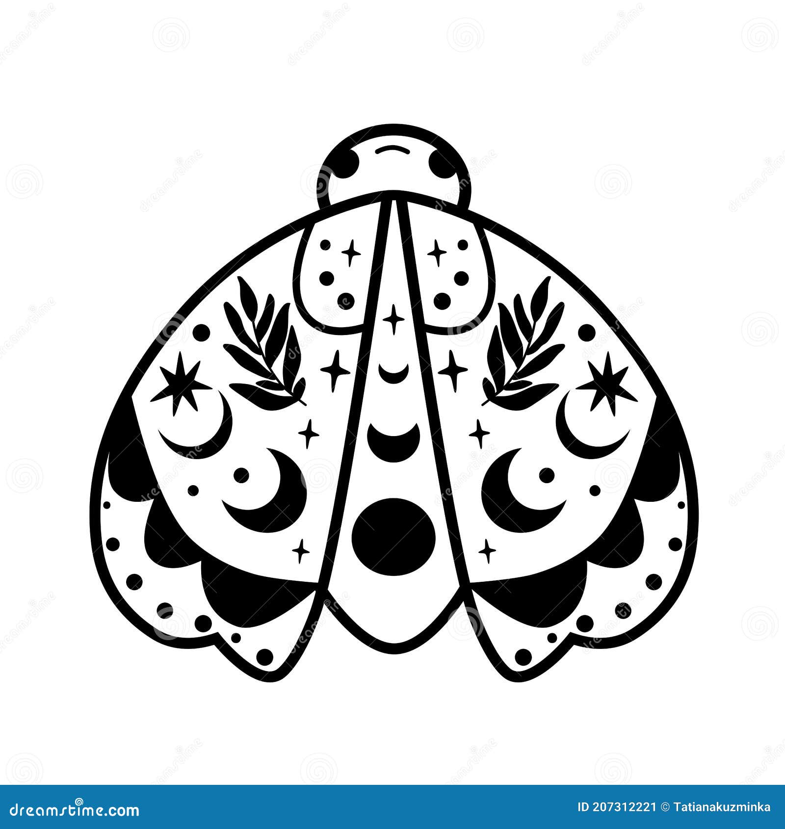 moth drawing  . black celestial moth. cute insect butterfly moon  
