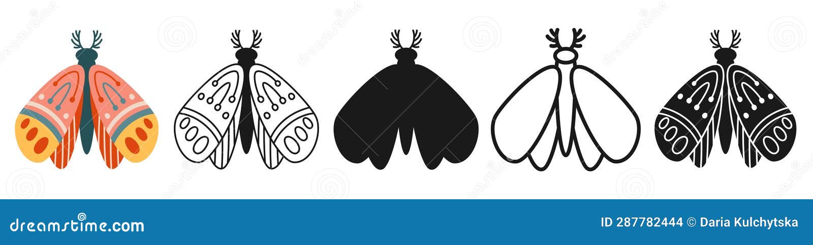 moth exotic butterfly stylized retro mystical bohemian  insect wings ornament line art 