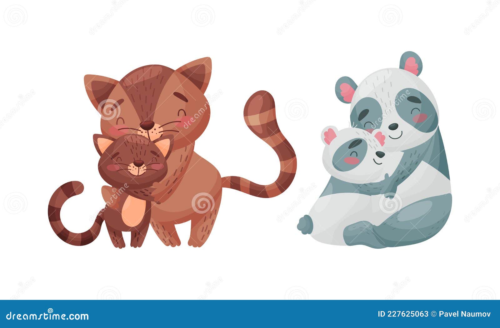 Mother and Baby Animals Set. Wildcat and Raccoon Moms Hugging Their Kids  Cartoon Vector Illustration Stock Vector - Illustration of embrace, funny:  227625063