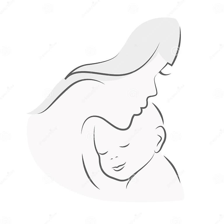 Mother and Baby Mom Hugs Her Child Line Drawing Stock Vector ...