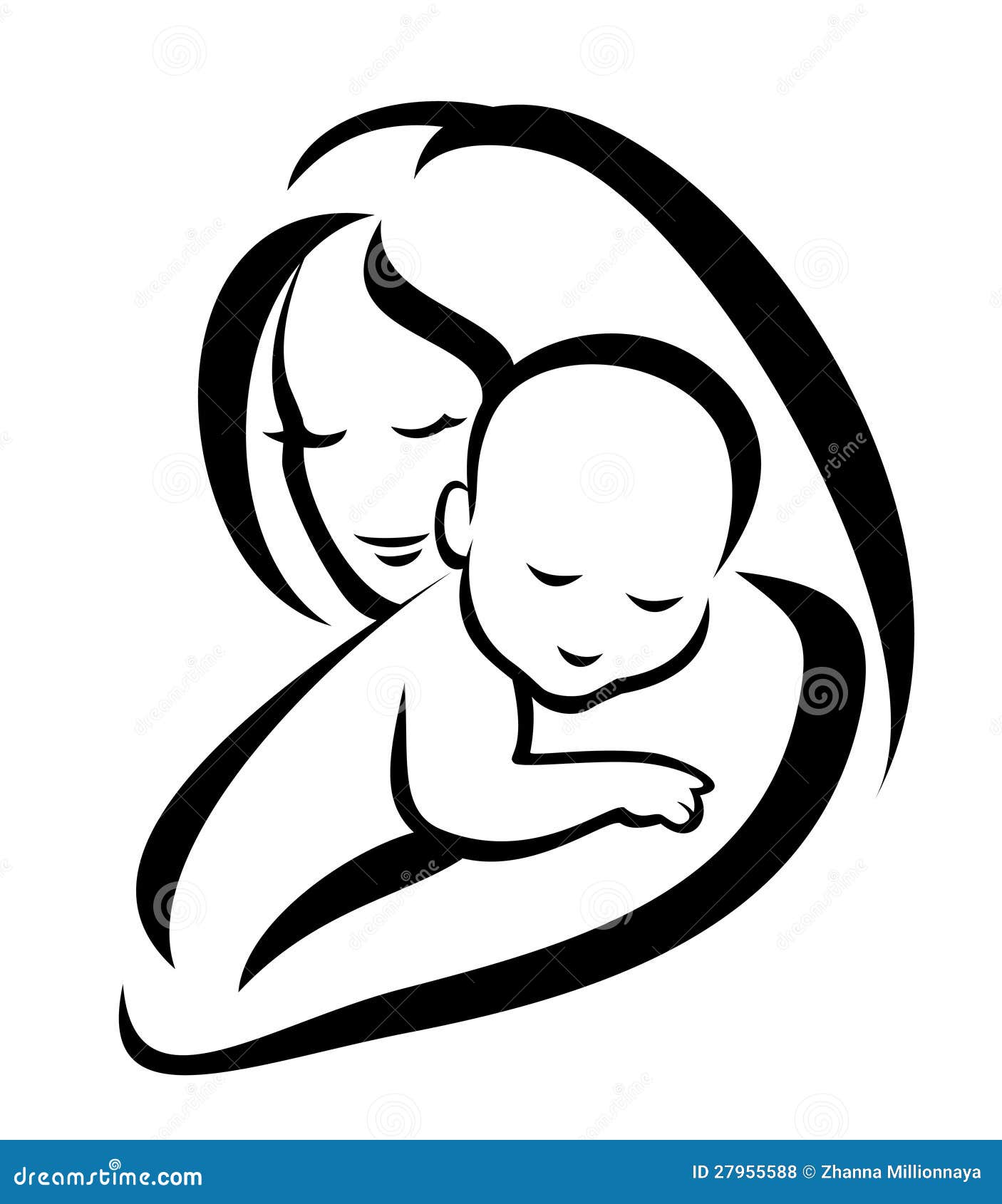 mother and baby clipart black and white