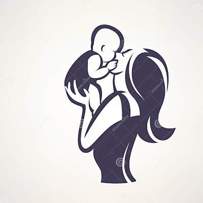 Mother and Baby Stylized Vector Symbol Stock Vector - Illustration of ...