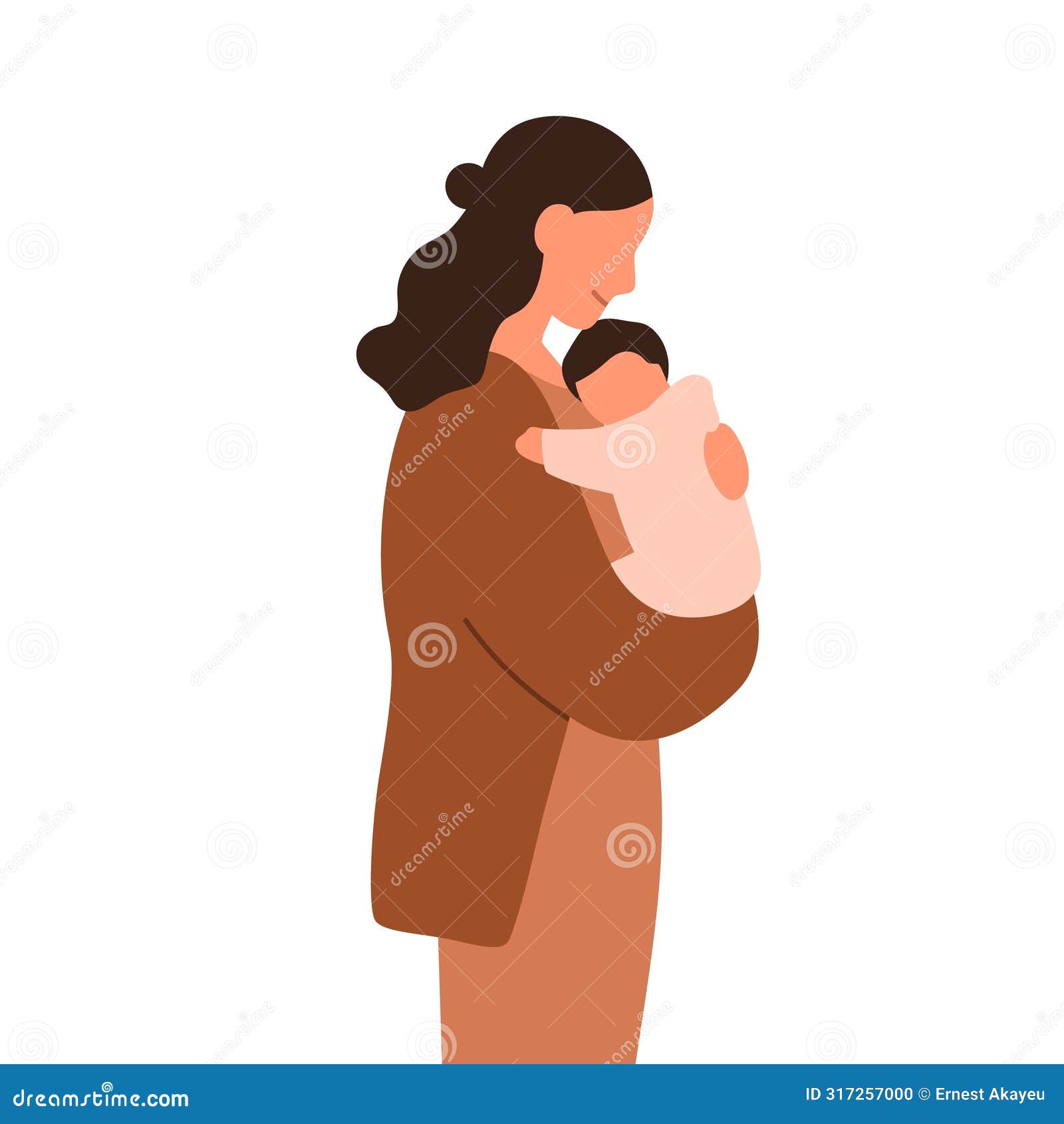 mother and baby. young woman mom holding newborn child in arms. female carrying, hugging infant kid in hands. childbirth