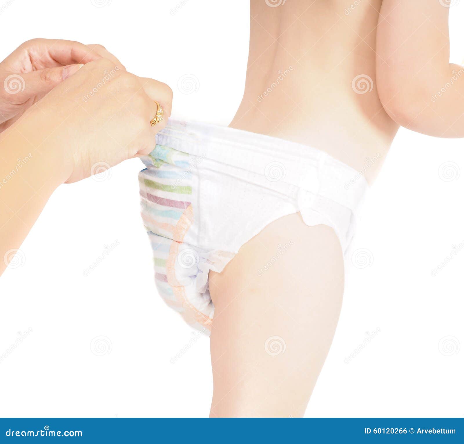 Mother Checking Pull Up Diaper Pants on Toddler Stock Photo