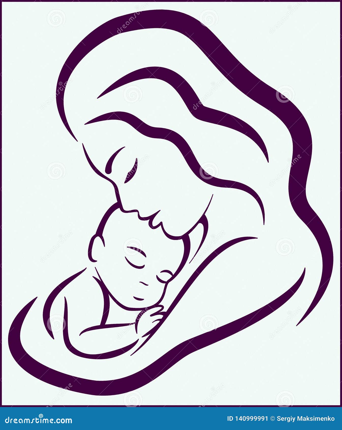 Mother and baby stylized symbol outlined sketch Vector Image